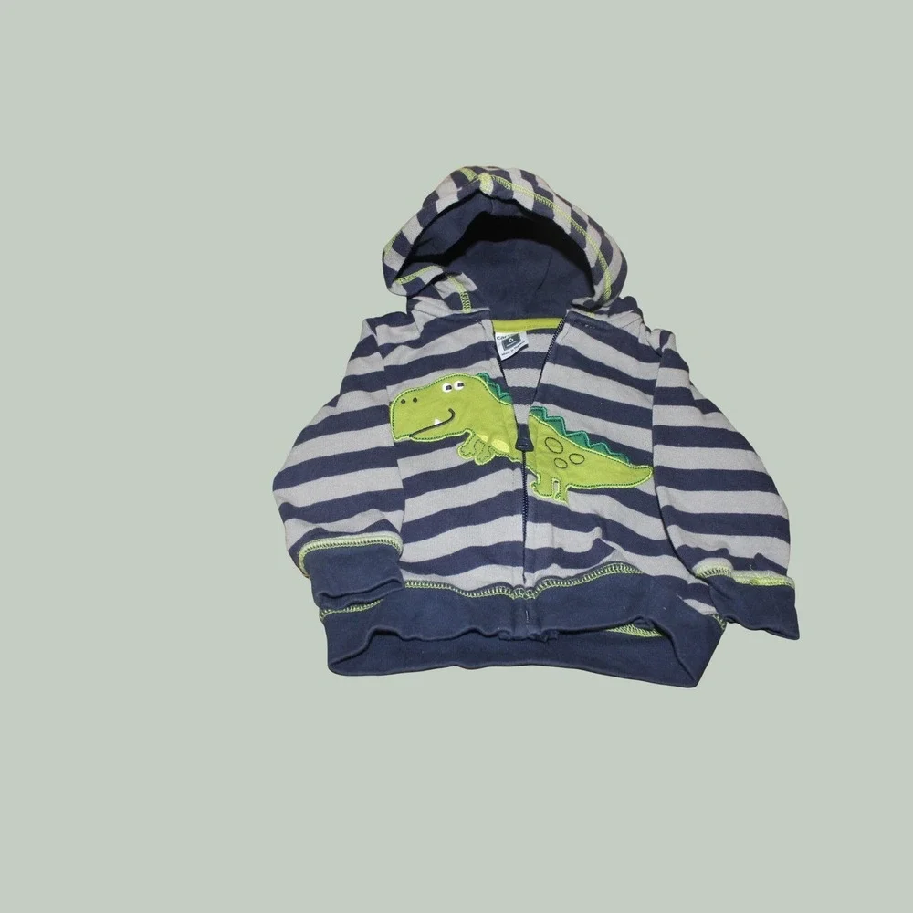 Carters Baby Boy 6 Months Zip Up Hoodie Lot Dinosaur Puppy Navy Gray Stripe 2pc